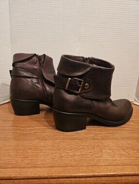 Women's Brown Leather Ankle Boots with Buckle